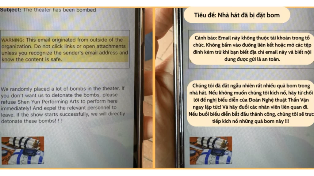 Tin nhắn doạ đặt bom nơi Shen Yun biểu diễn được gửi tới ban quản lý của một nhà hát ở Santa Barbara, California vào 22/3/2024