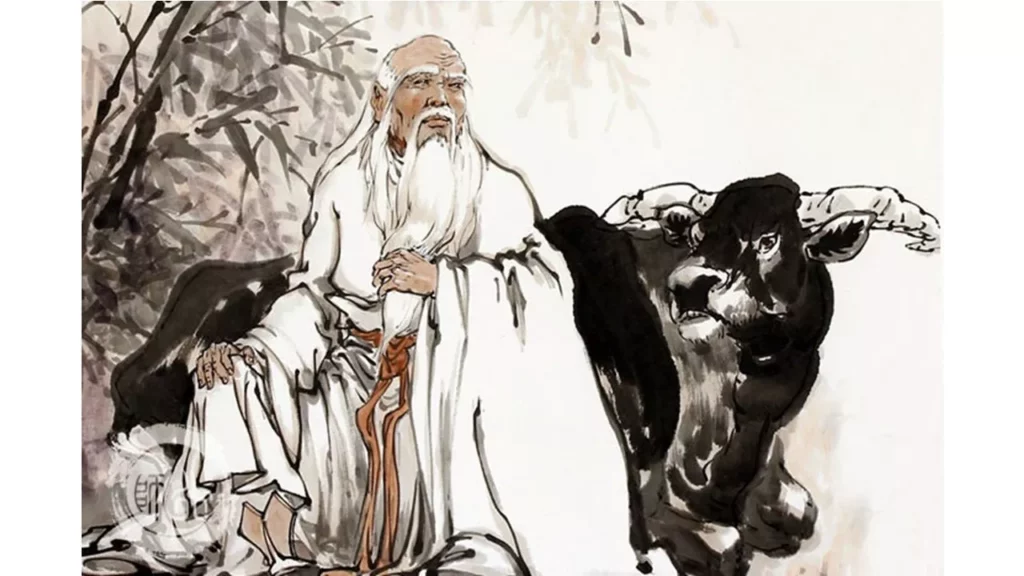 Lão Tử cưỡi trâu đen - biểu tượng của sự kiên nhẫn và mạnh mẽ - và đi về hướng tây, với ý định sống ẩn cư trong núi