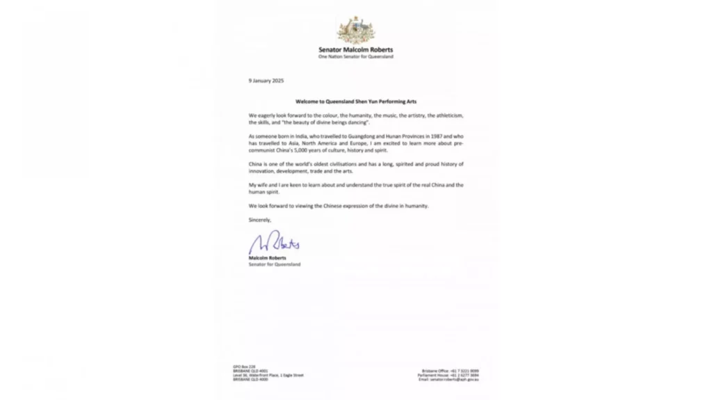 Toàn văn thư chúc mừng của Thượng nghị sĩ Liên bang Malcolm Roberts