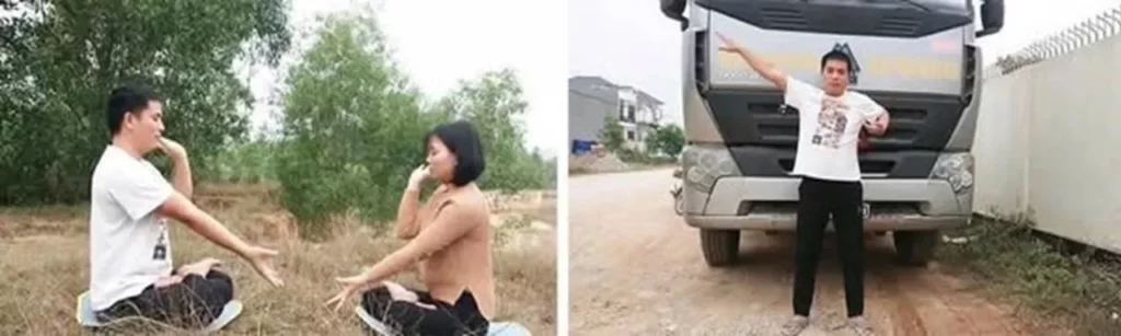 Ảnh anh Thắng và gia đình luyện tập Pháp Luân Công. (Ảnh nhân vật cung cấp)